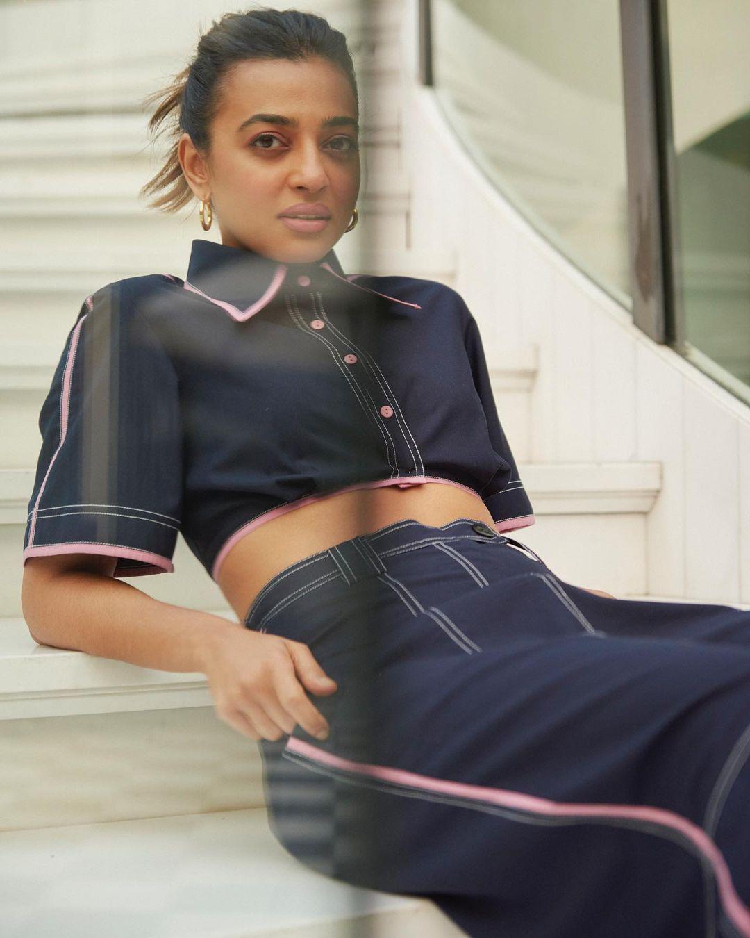 Radhika Apte embraces the denim trend with a co-ord set comprising a crop top and jeans, showcasing her knack for combining comfort and style.